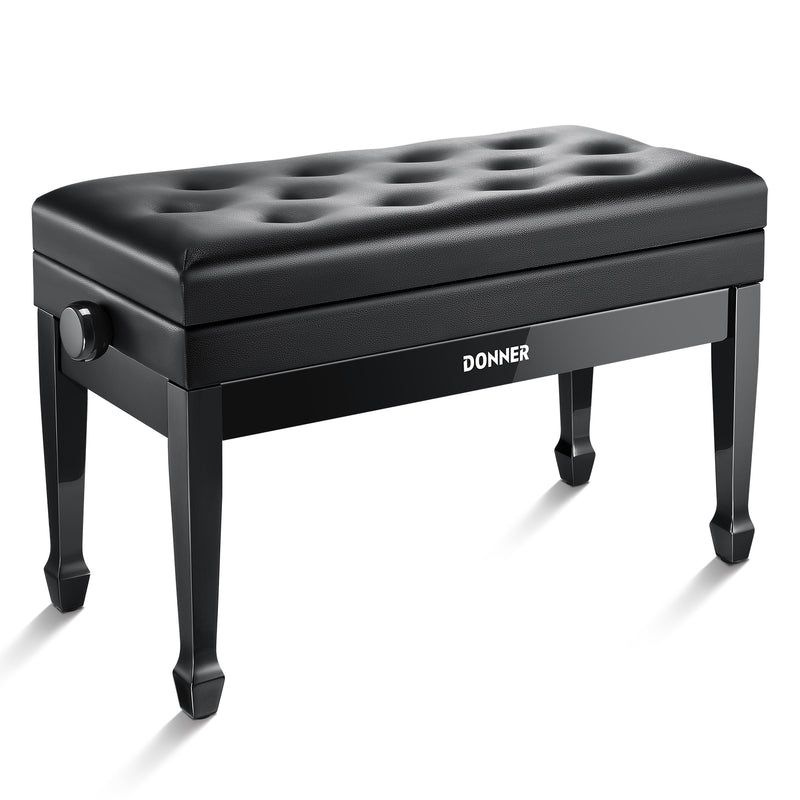 Donner Duet Adjustable Height Piano Bench with Music Storage Black