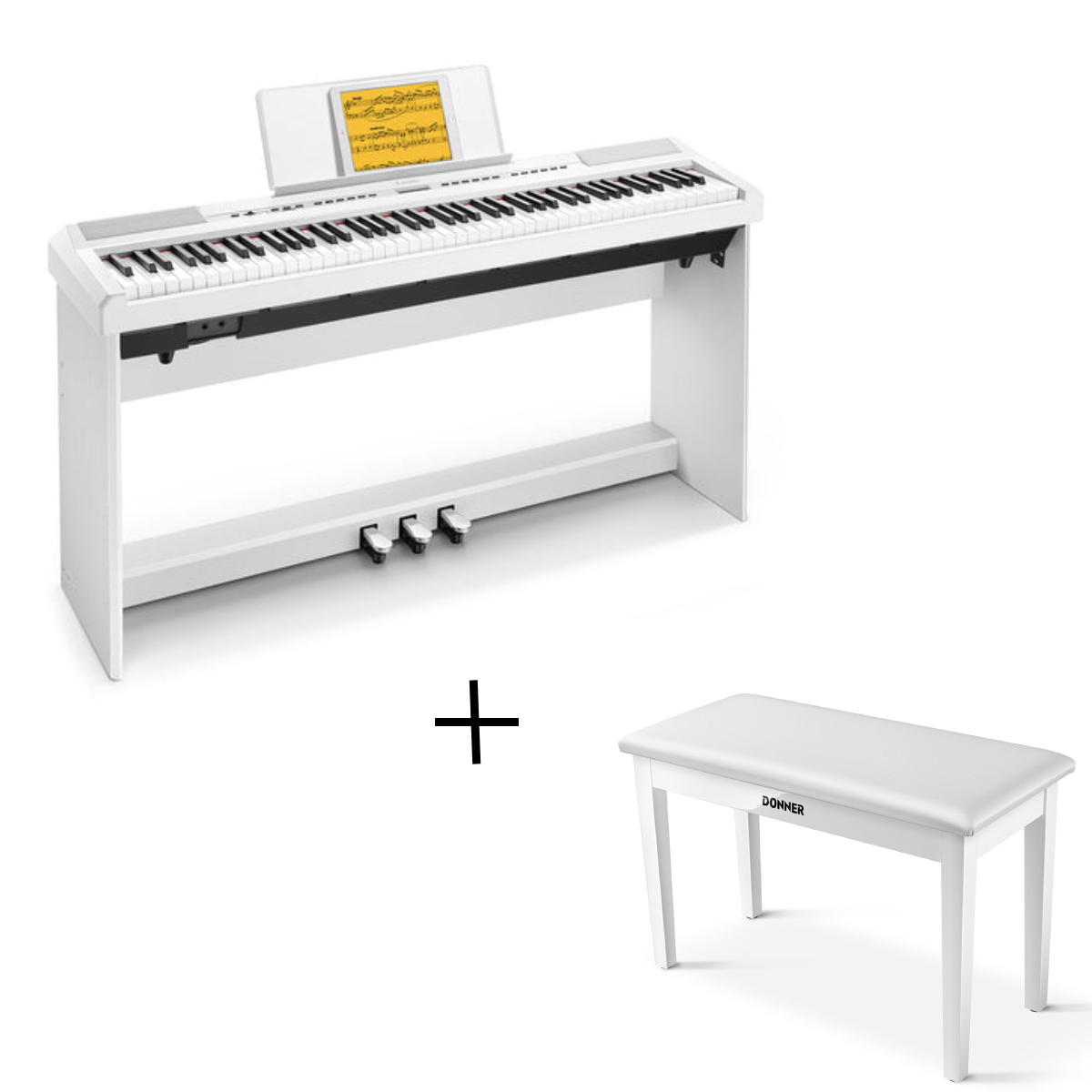 Donner Digital Piano Keyboard Gewichtet 88 Tasten, Klavierständer, Anfänger E-Piano mit Möbelständer und Triple Pedal Real Piano Touch, DEP-20S