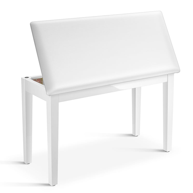 Donner Duet Piano Bench Stool with Storage White and Padded Cushion