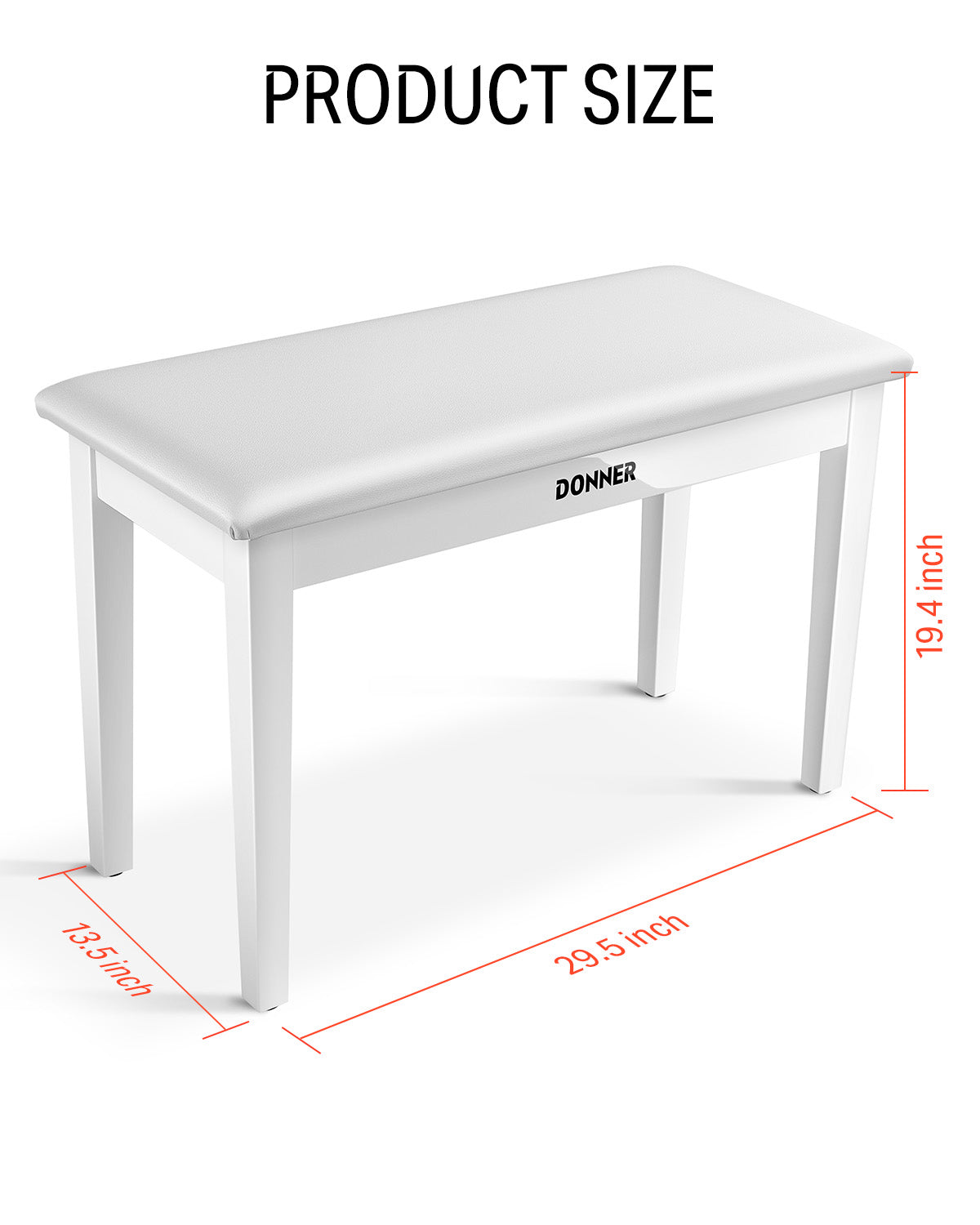 Donner Duet Piano Bench Stool with Storage White and Padded Cushion