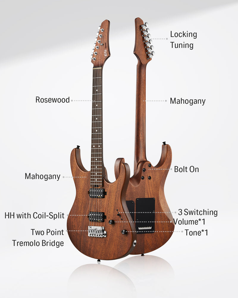 Donner DST-700 Electric Guitar – HH/HSS Alnico V Pickups, Coil Split System, Locking Tuners, 2-Point Floating Tremolo, Roasted Maple Neck, Basswood Body