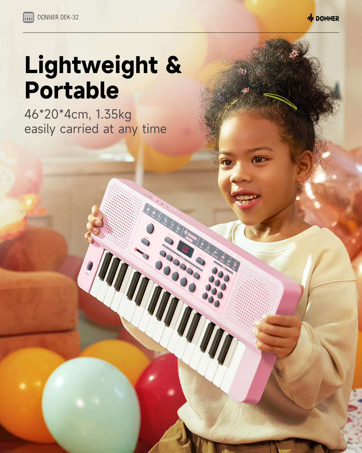 Donner DEK-32 32 keys Electronic Keyboard-Pink##