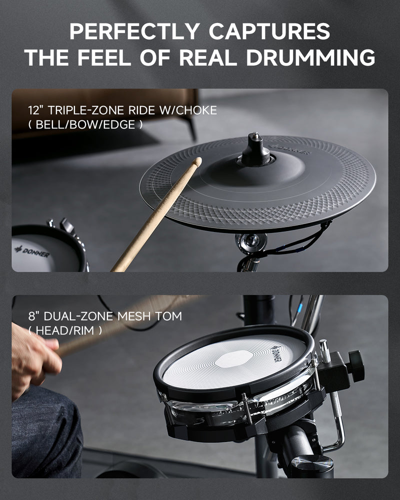 Donner Beat Electronic Drum Set with 12" Cymbals w/Choke, 100 Kits and 1100+ Sounds