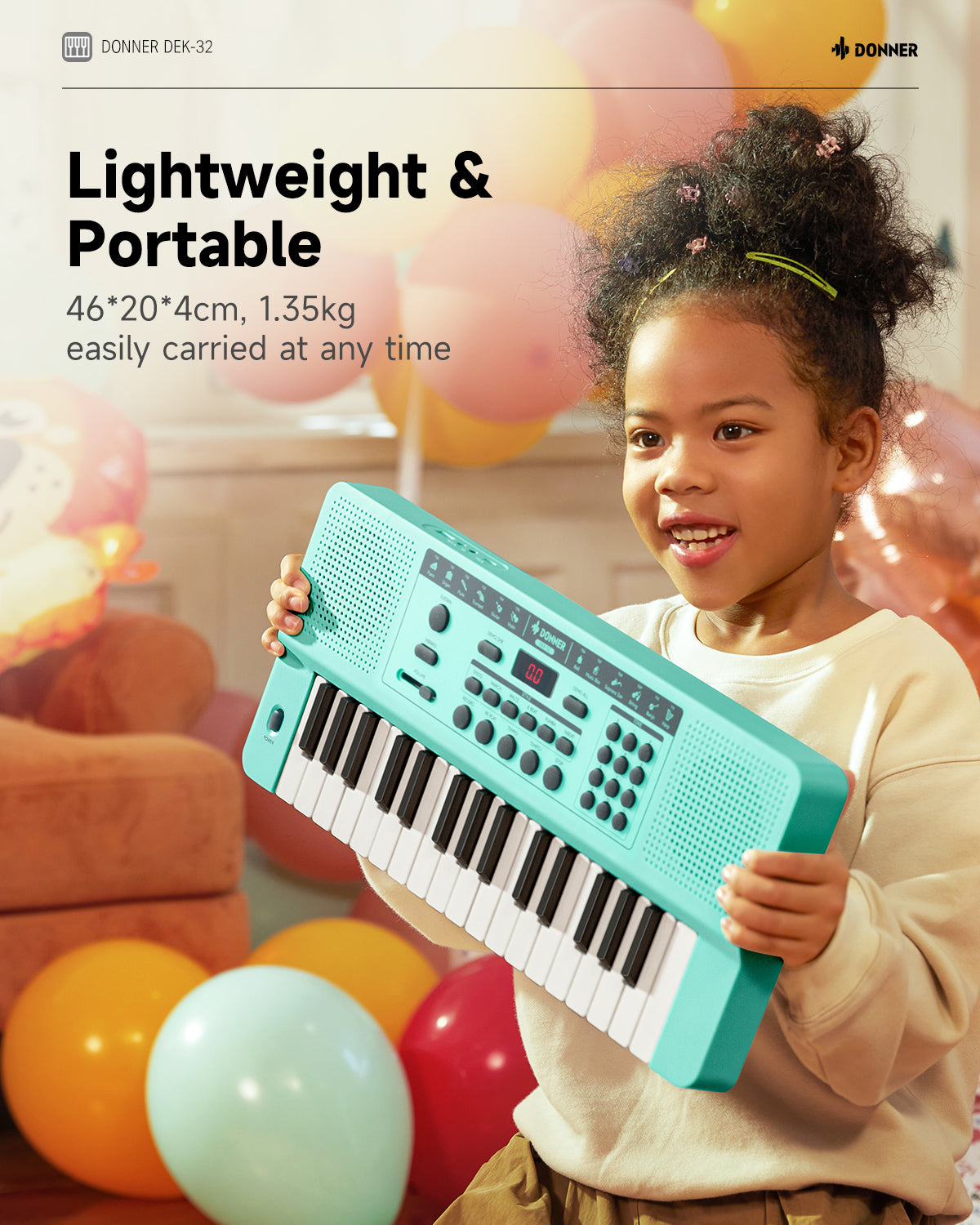 Donner DEK-32 32 keys Electronic Keyboard-Cyan##