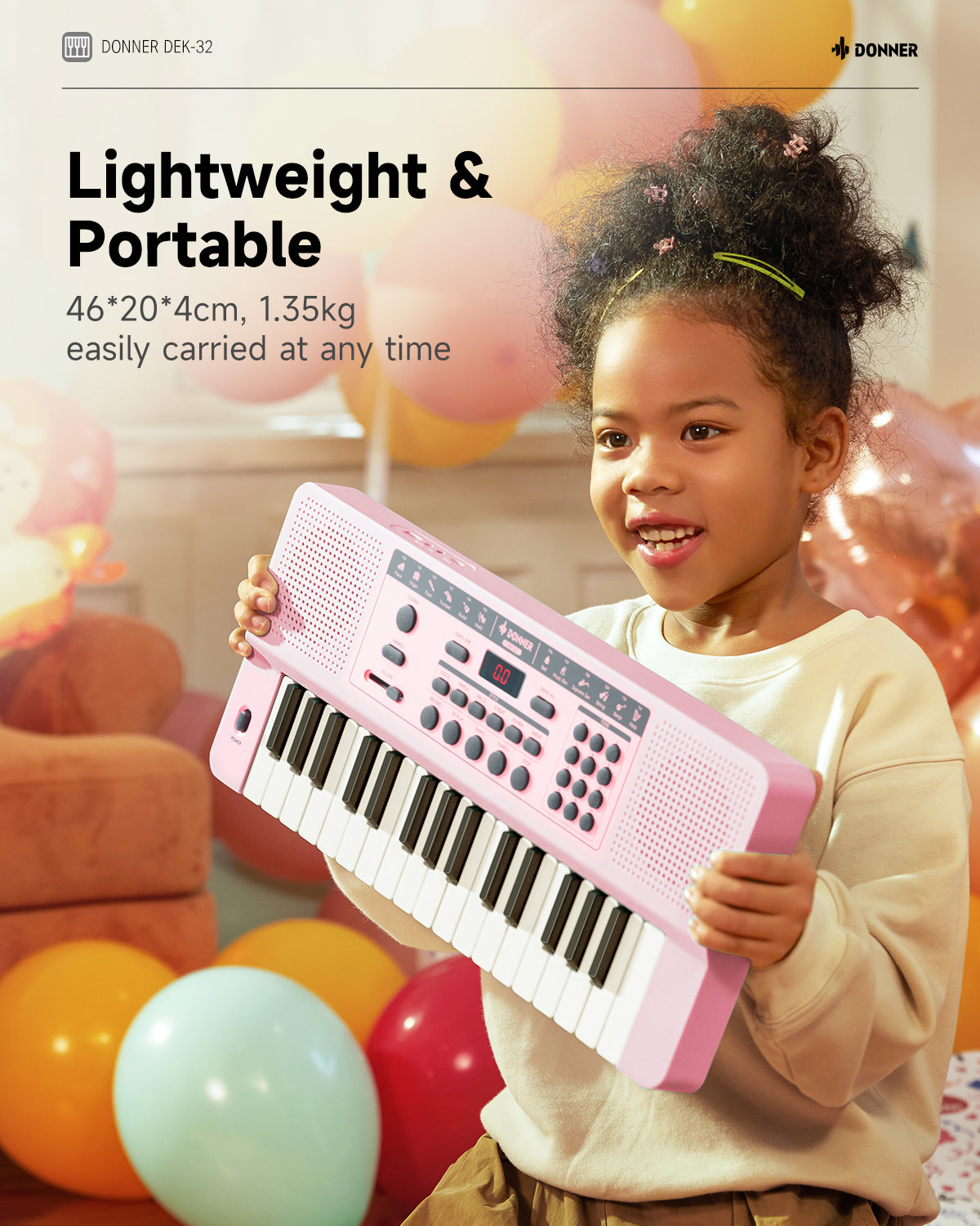 Donner DEK-32 32 keys Electronic Keyboard-Pink##