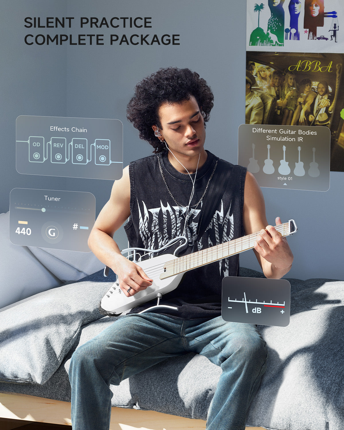 Donner HUSH-I PRO Acoustic-Electric Travel Guitar Kit with Inserted Sound Effects-WHITE##