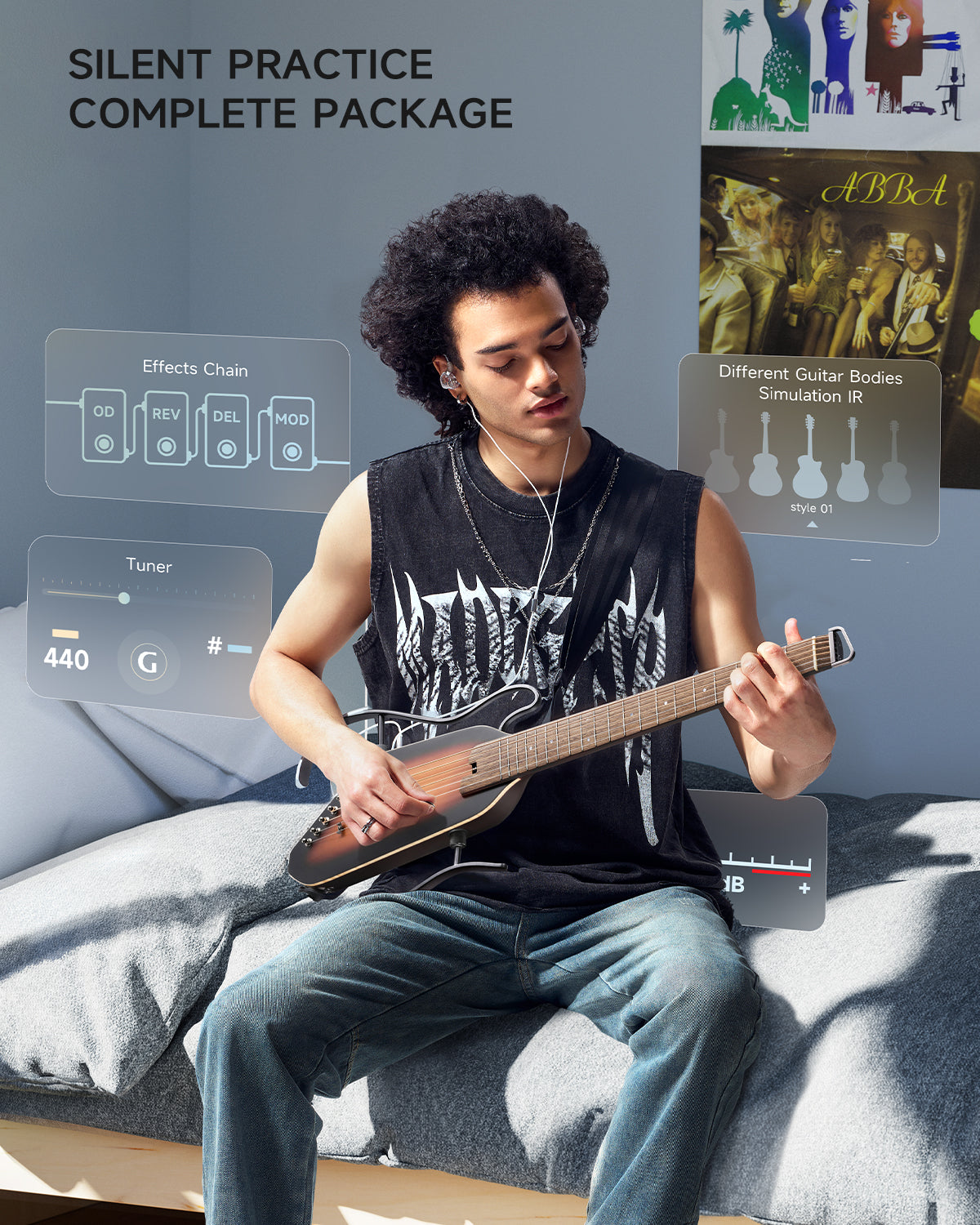 Donner HUSH-I PRO Acoustic-Electric Travel Guitar Kit with Inserted Sound Effects-SUNBURST##