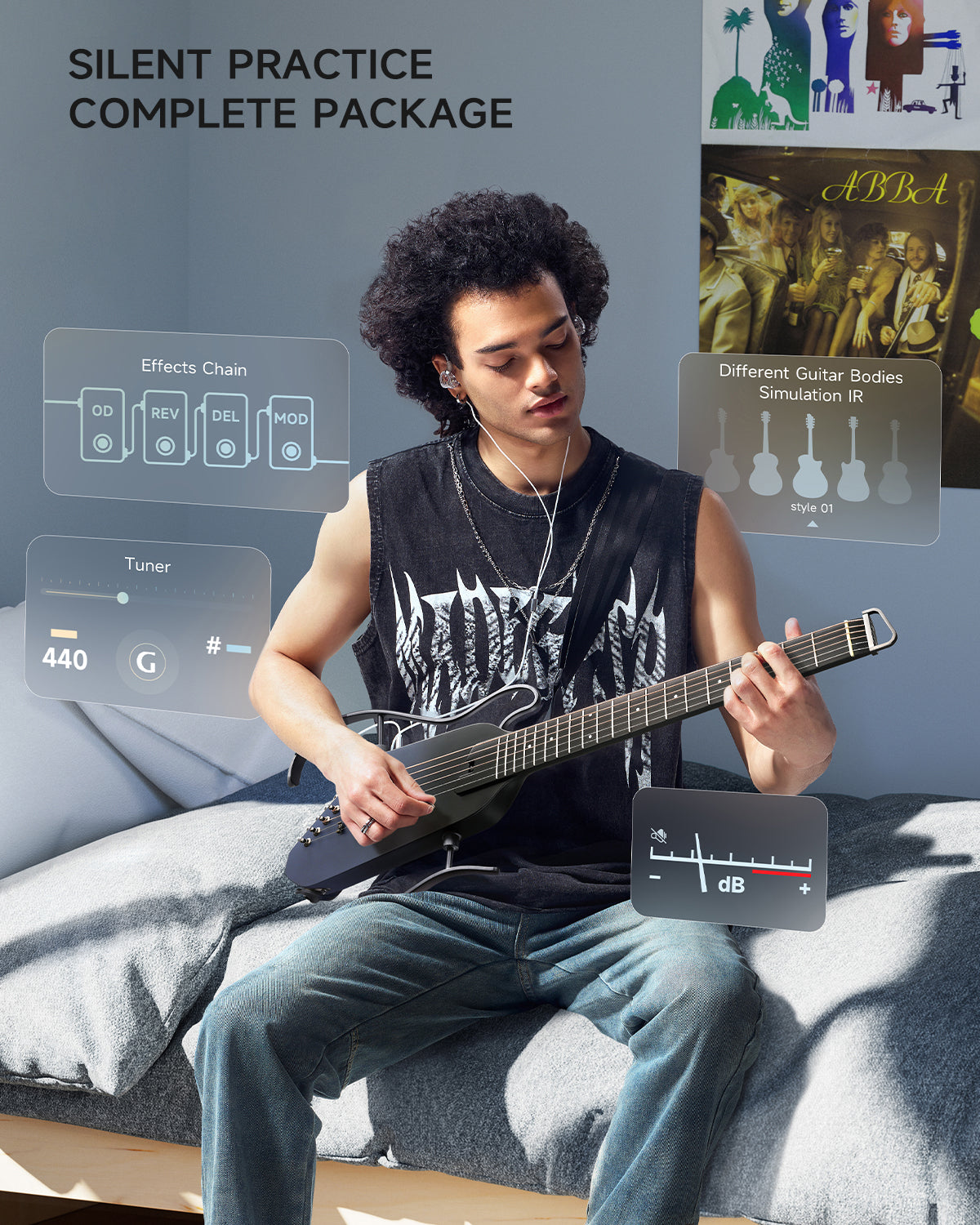 Donner HUSH-I PRO Acoustic-Electric Travel Guitar Kit with Inserted Sound Effects-Weltraumflugn##