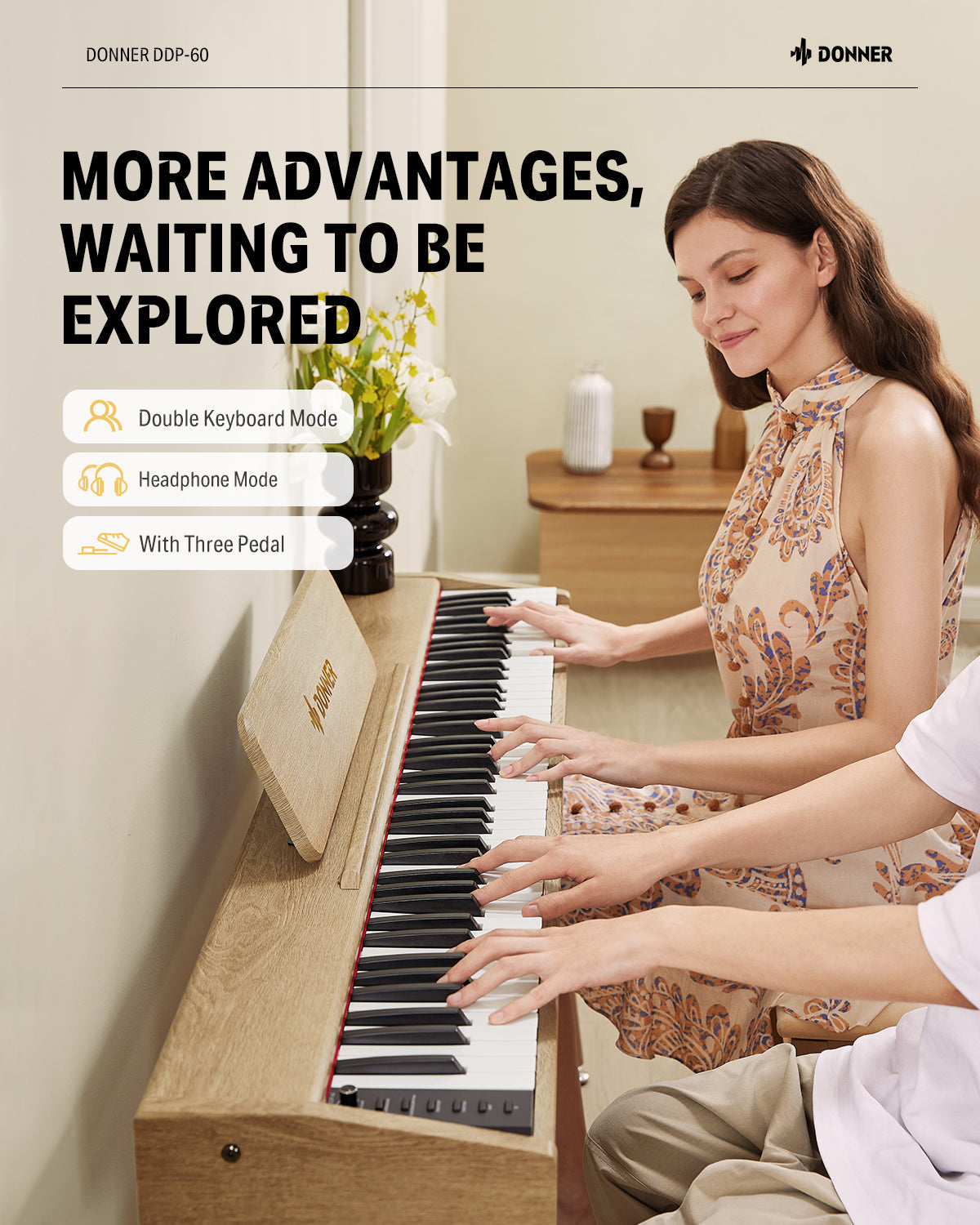 Donner DDP-60 88-Key Semi-Weighted Upright Keyboard Piano-Natural##