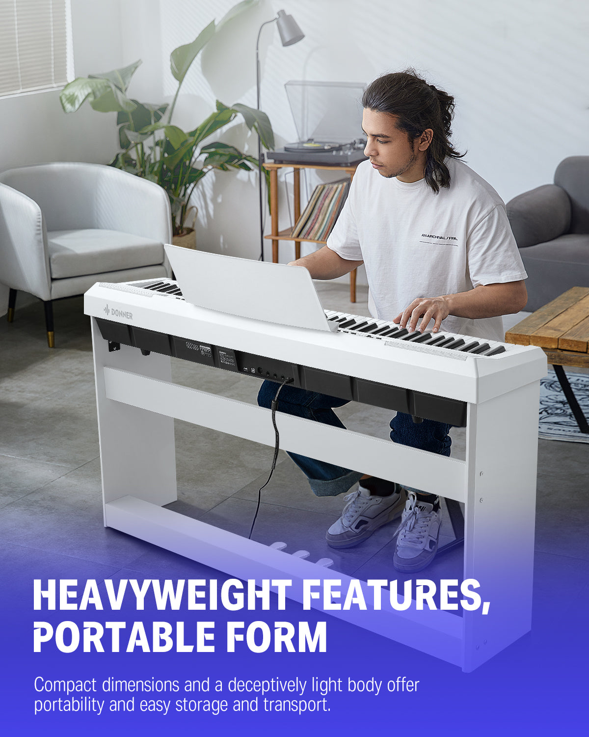 Donner DEP-20 Portable Keyboard 88-Key Weighted with Stand-White##