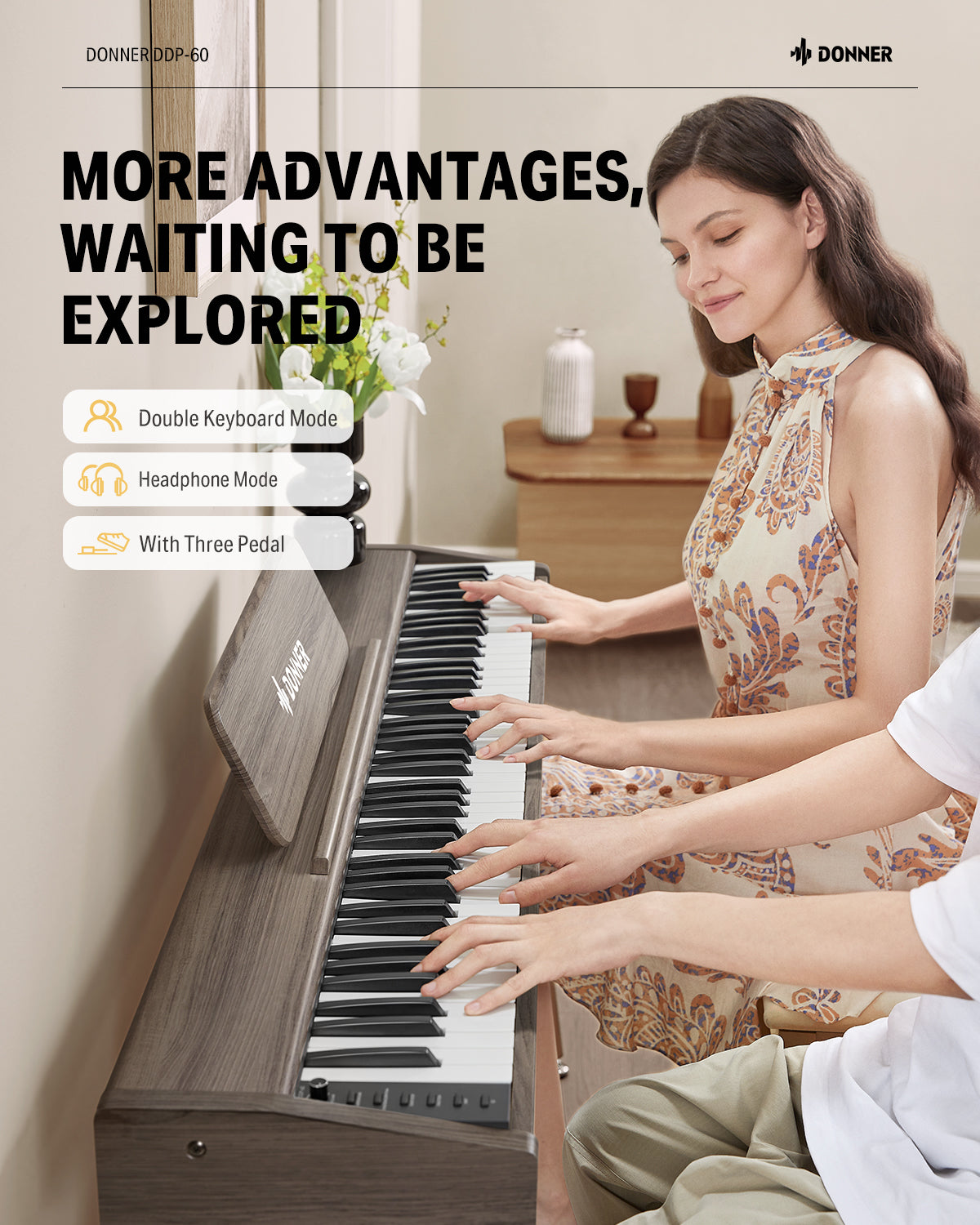 Donner DDP-60 88-Key Semi-Weighted Upright Keyboard Piano-Grey##