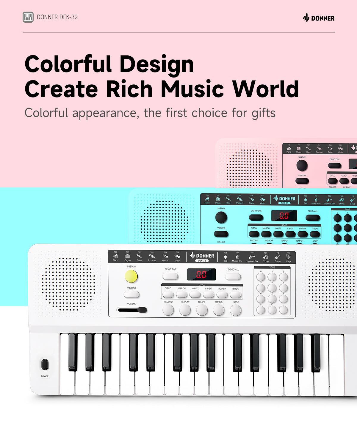 Donner DEK-32 32 keys Electronic Keyboard-Pink##