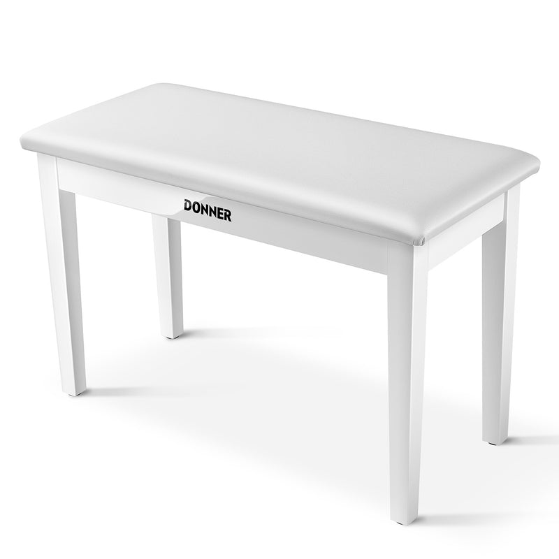 Donner Duet Piano Bench Stool with Storage White and Padded Cushion