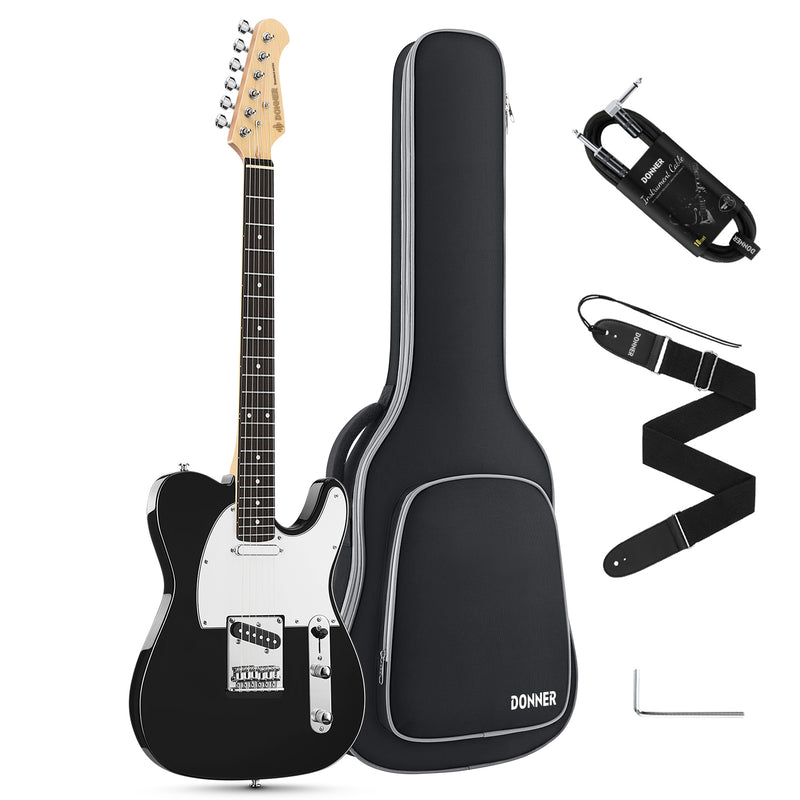 Kits de guitarra eléctrica Donner Telecaster de tamaño completo de 39 pulgadas con bolsa, correa, cable