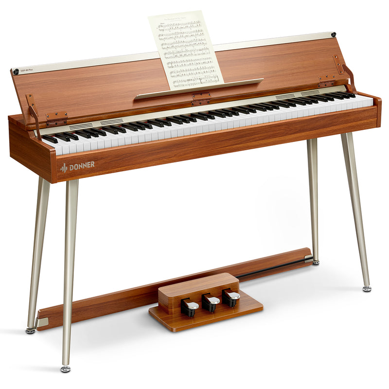 DONNER DDP-80 PLUS Wooden Style 88 Key Weighted Digital Piano with Piano Lid, Stand and 3 Pedal