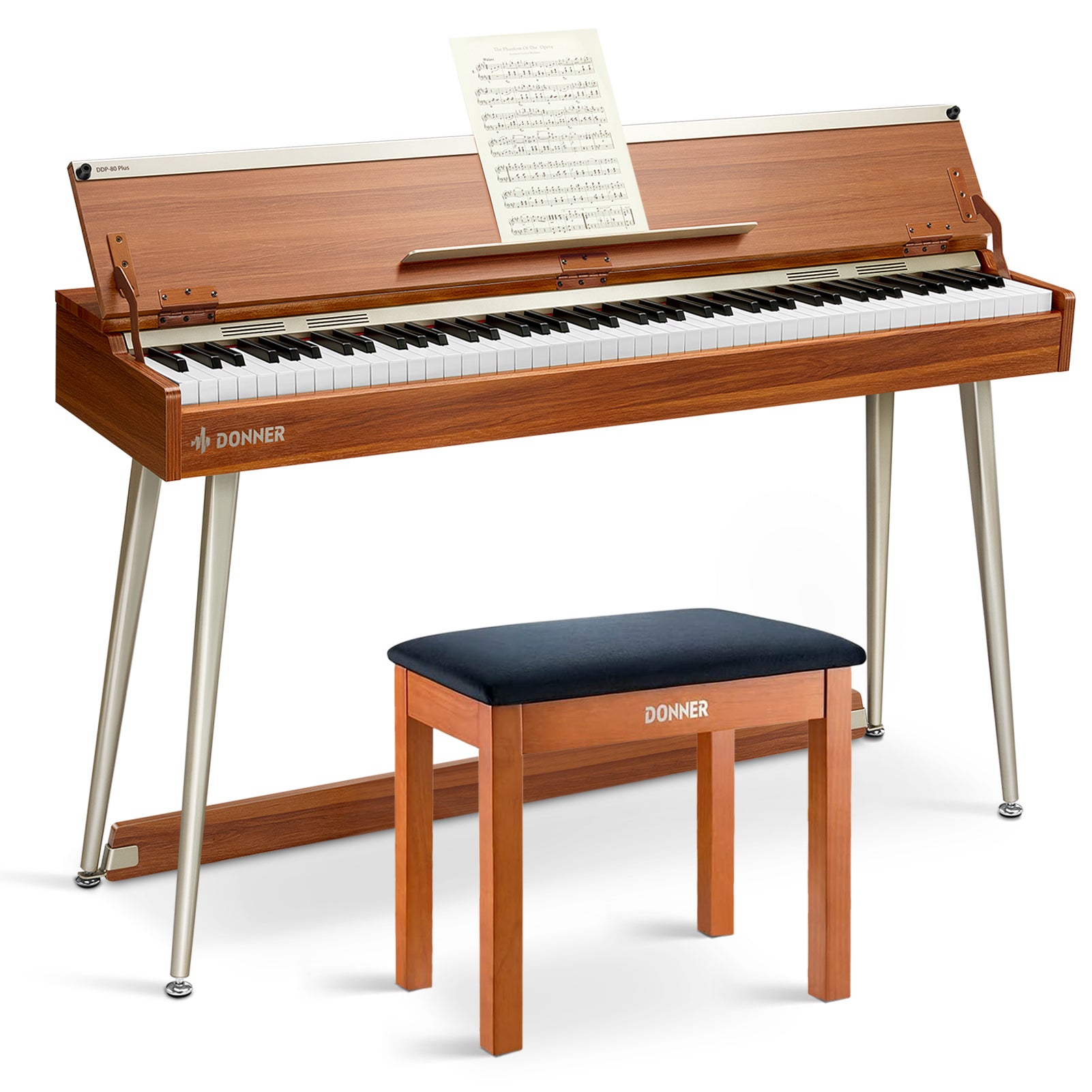 Donner DDP-80 PLUS Wooden Style 88 Key Weighted Digital Piano with Piano Lid, Stand and 3 Pedal