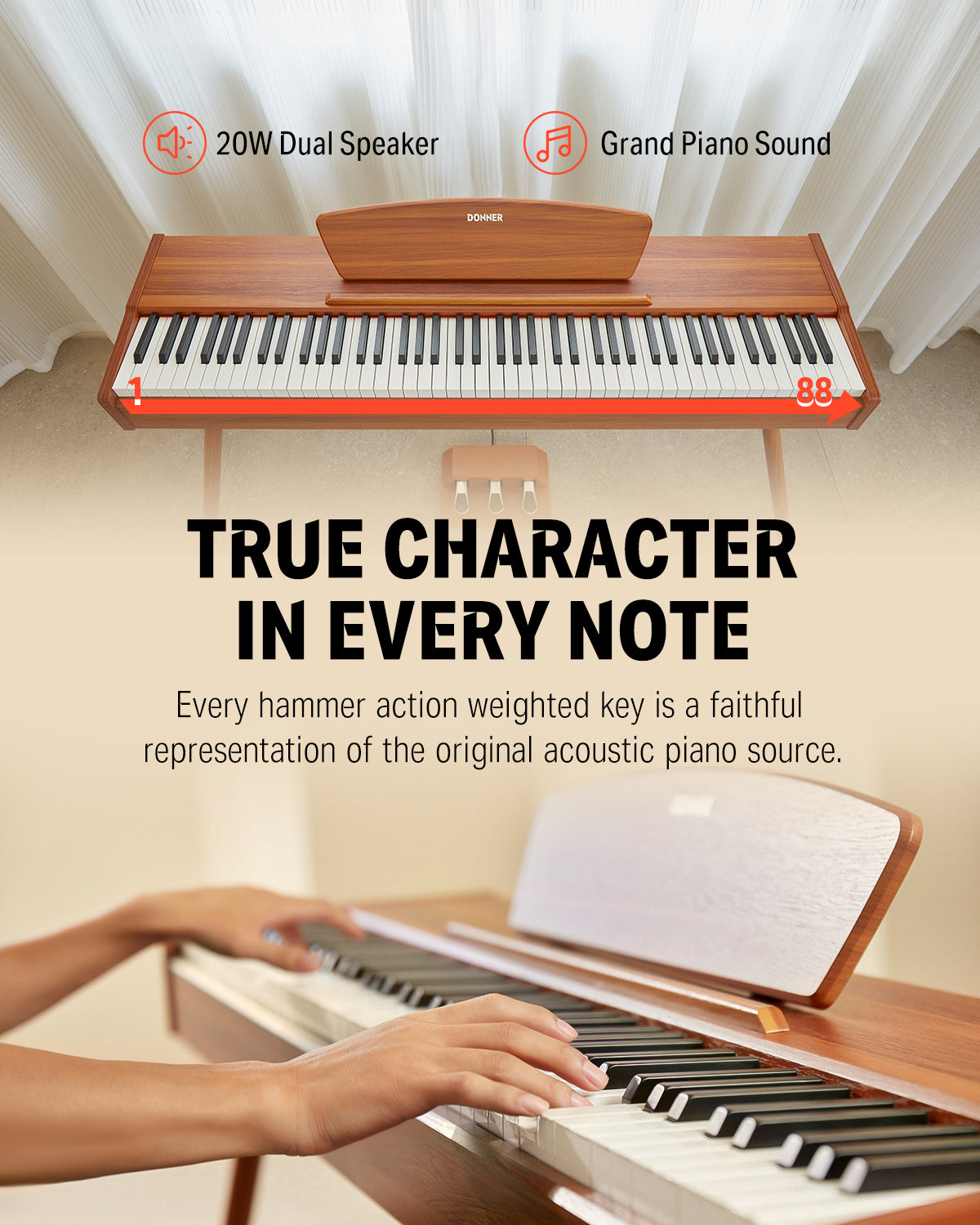 Donner DDP-80 Wooden Style Weighted Digital Piano-Natural Sound Upgrade##