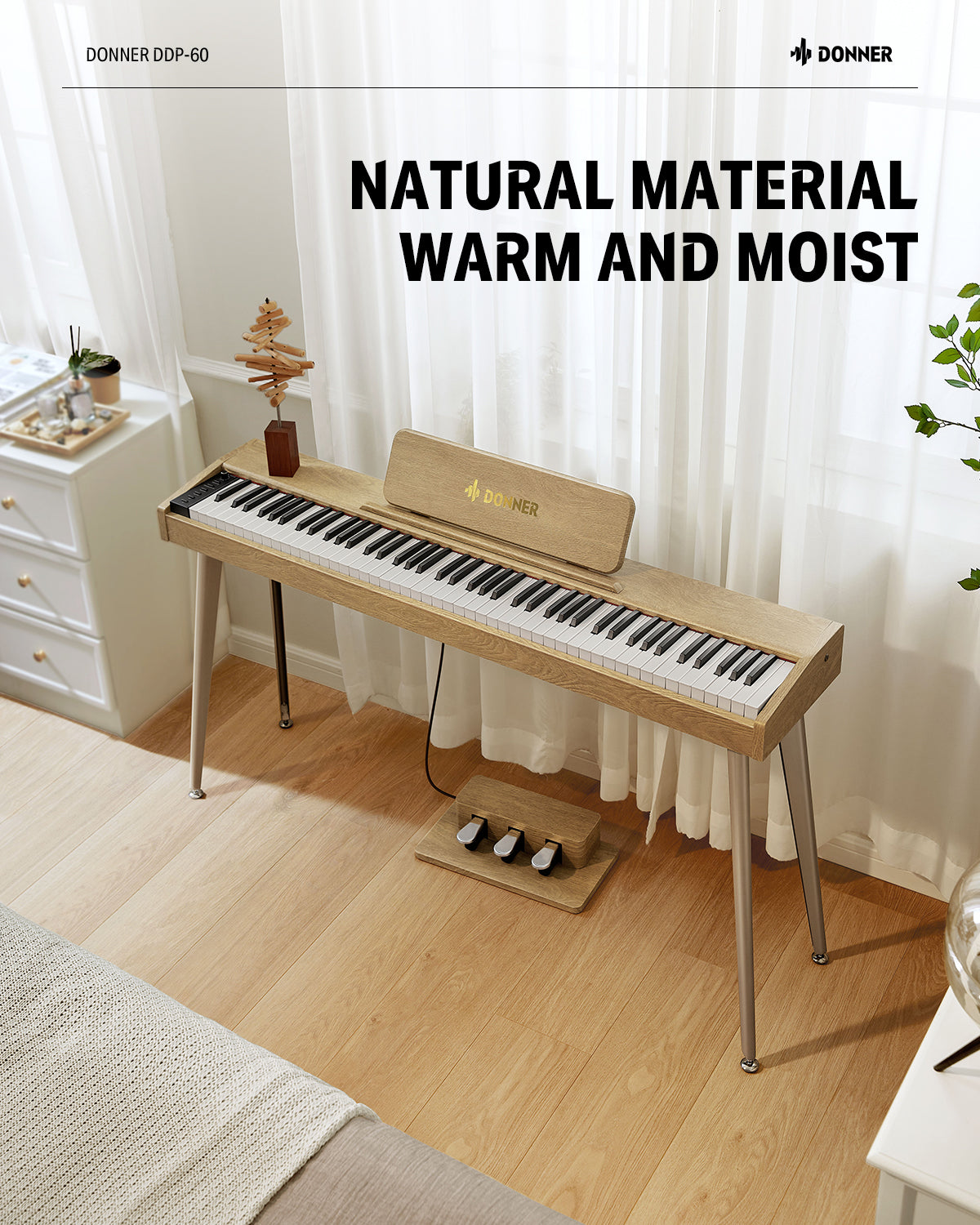 Donner DDP-60 88-Key Semi-Weighted Upright Keyboard Piano-Natural##