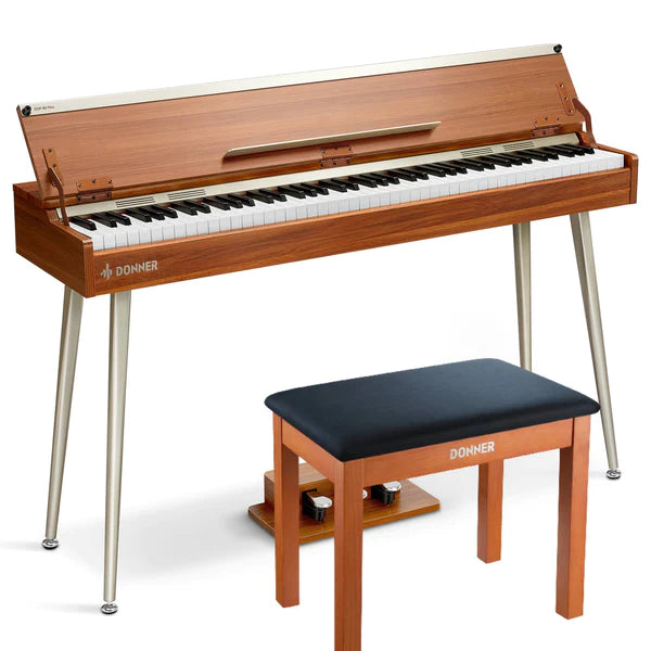 DONNER DDP-80 PLUS Wooden Style 88 Key Weighted Digital Piano with Piano Lid, Stand and 3 Pedal