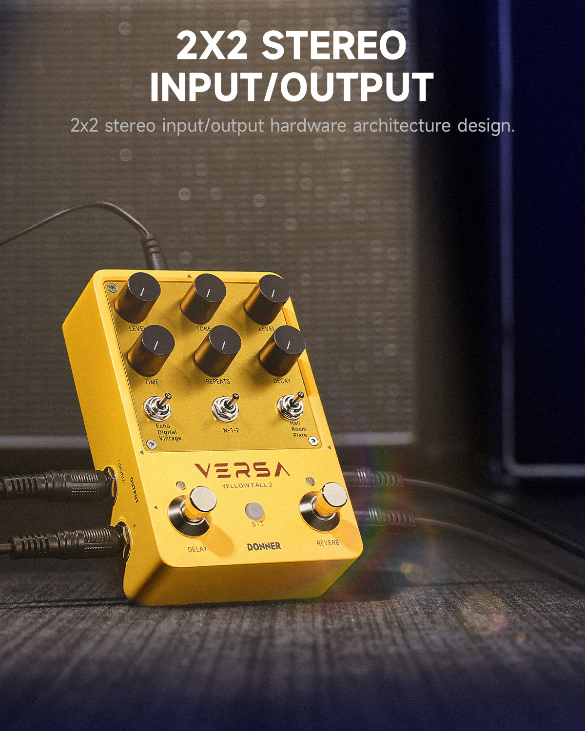 Donner Versa - Yellow Fall II 3x3 Reverb-Delay Combo Guitar Pedal with ...