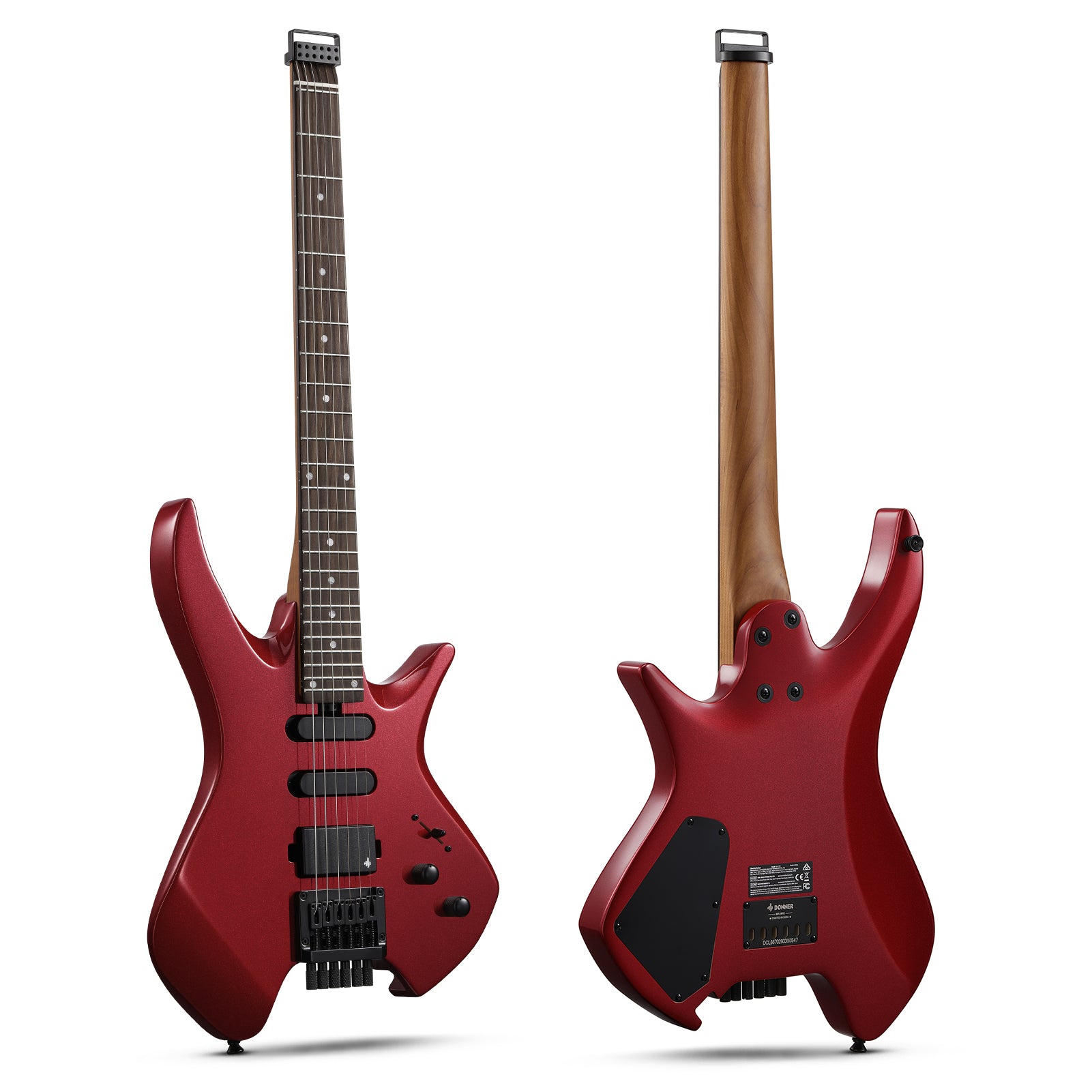 Donner HLX-500 Headless Electric Guitar-Metallic Red##