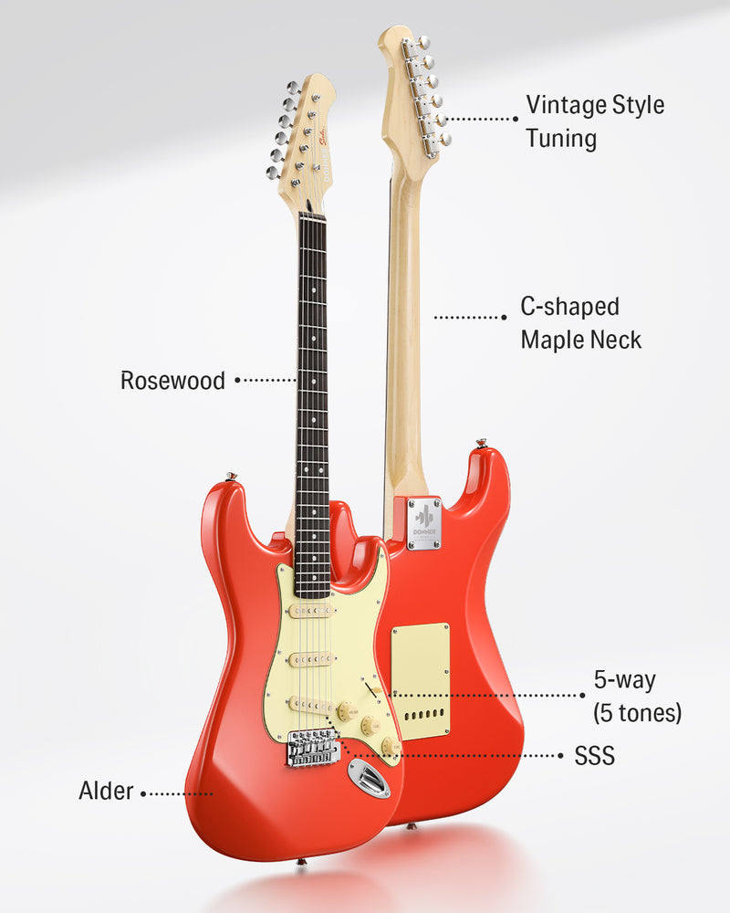 Donner DST-600 Electric Guitar – Alnico V Pickup, Coil Split System, 6-Point Tremolo Bridge, Alder Body, Modern "C" Neck (Available in SSS/HSS)