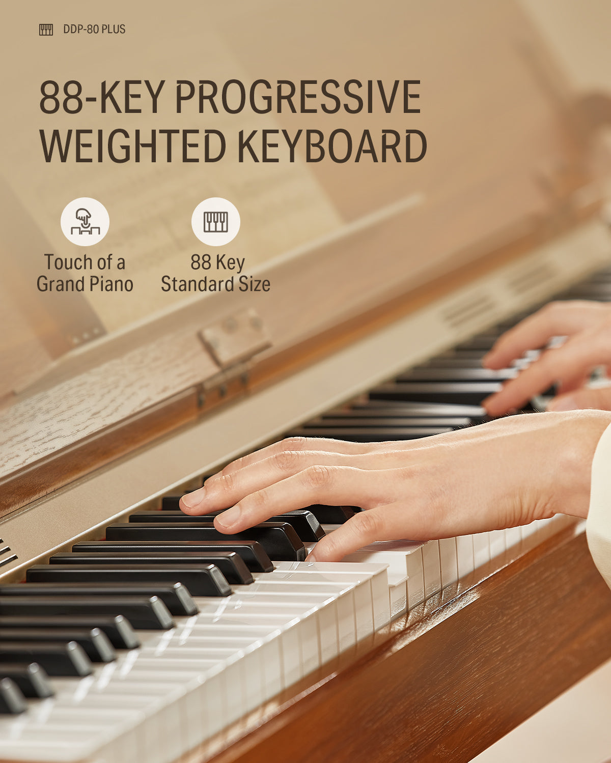 DONNER DDP-80 PLUS Wooden Style 88 Key Weighted Digital Piano with Piano Lid, Stand and 3 Pedal