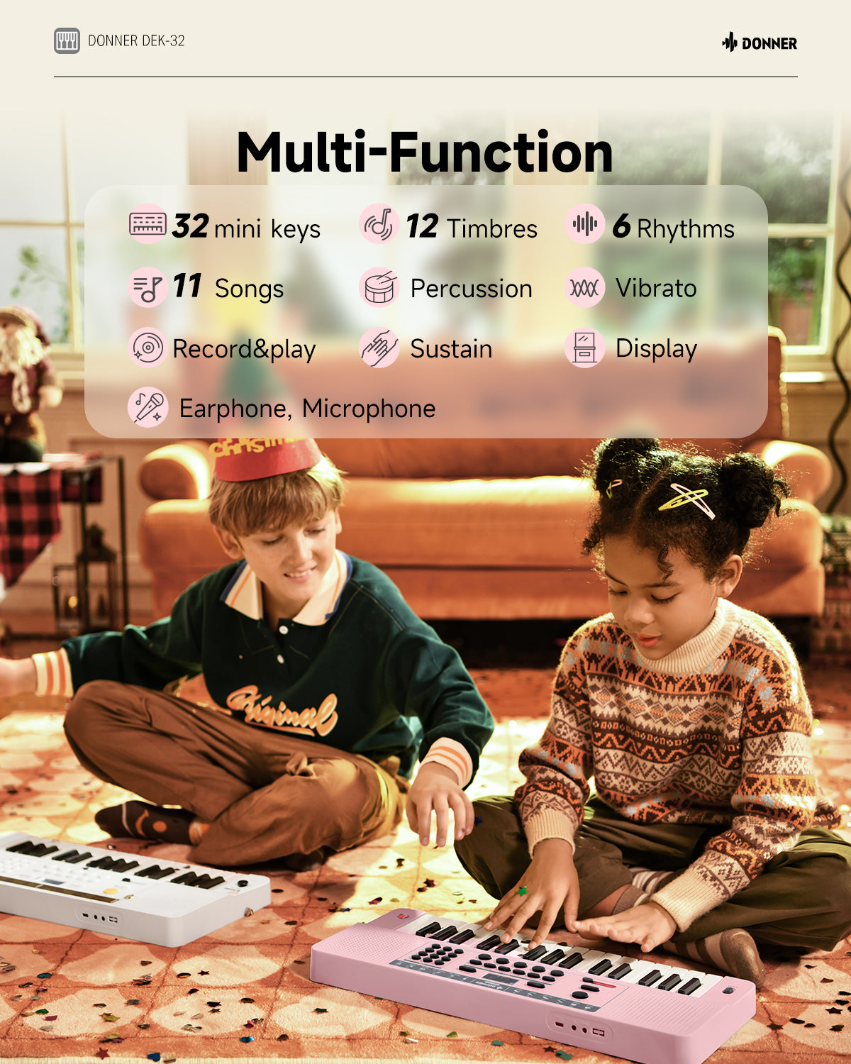 Donner DEK-32 32 keys Electronic Keyboard-Pink##