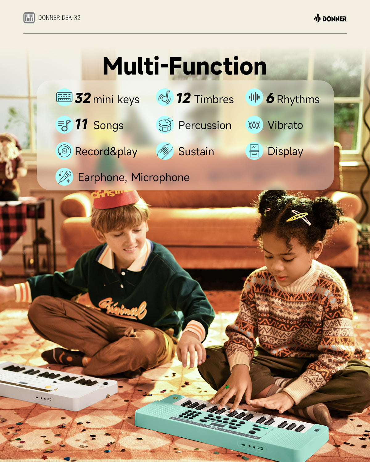Donner DEK-32 32 keys Electronic Keyboard-Cyan##