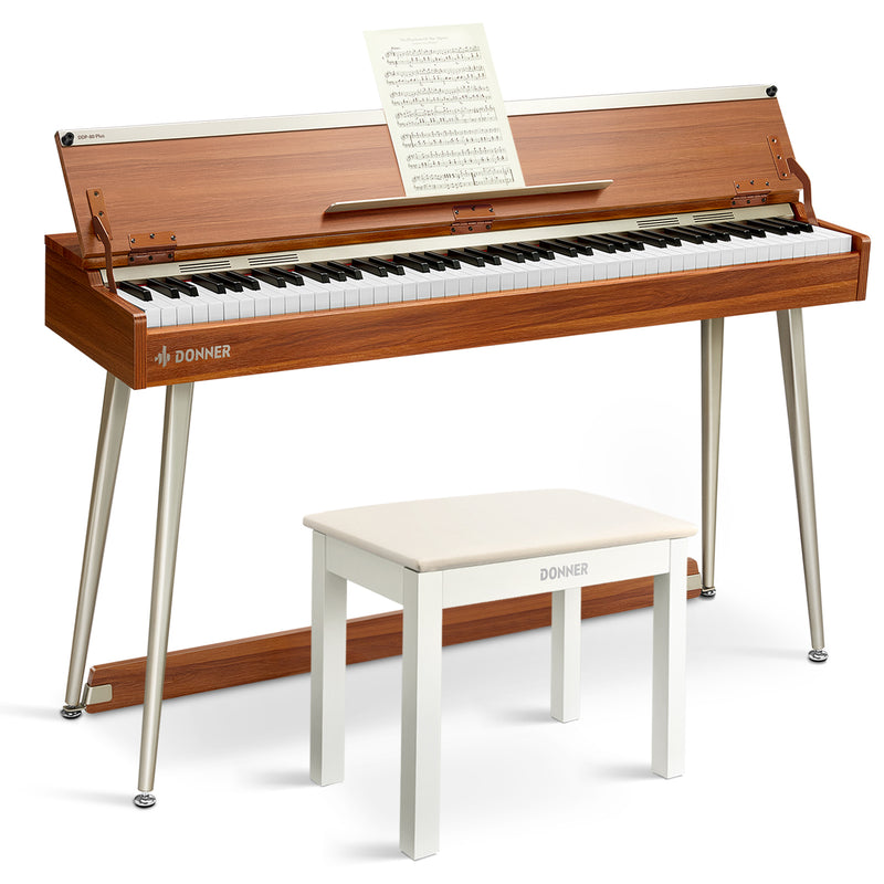 DONNER DDP-80 PLUS Wooden Style 88 Key Weighted Digital Piano with Piano Lid, Stand and 3 Pedal