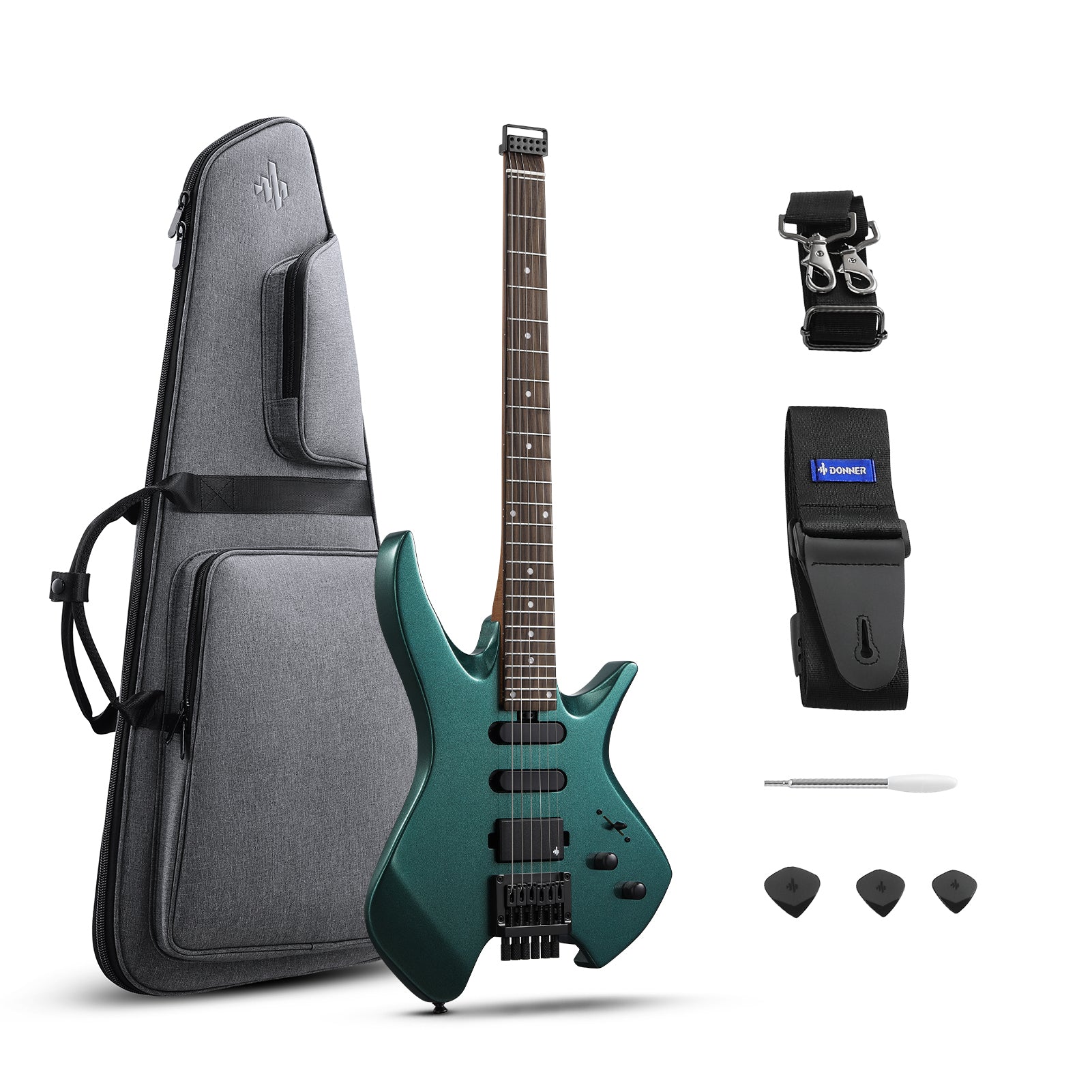 Donner HLX-500 Headless Electric Guitar-Sherwood Green##