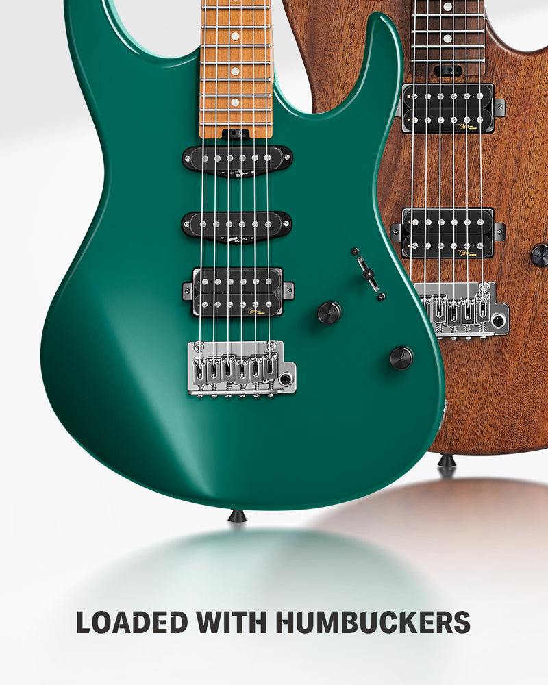 Donner DST-700 Electric Guitar – HH/HSS Alnico V Pickups, Coil Split System, Locking Tuners, 2-Point Floating Tremolo, Roasted Maple Neck, Basswood Body