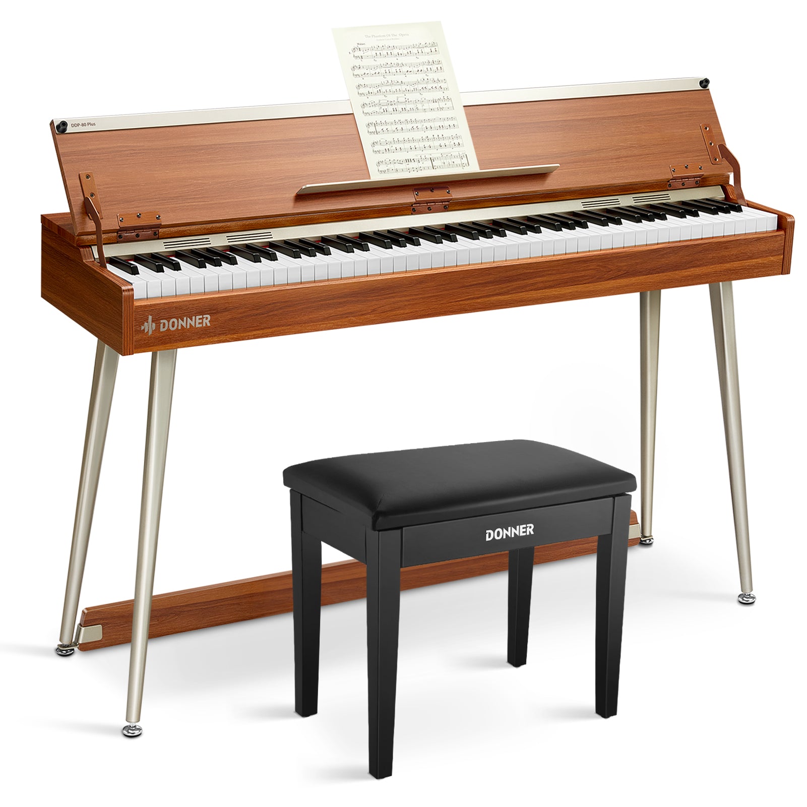 Donner DDP-80 PLUS Wooden Style 88 Key Weighted Digital Piano with Piano Lid, Stand and 3 Pedal
