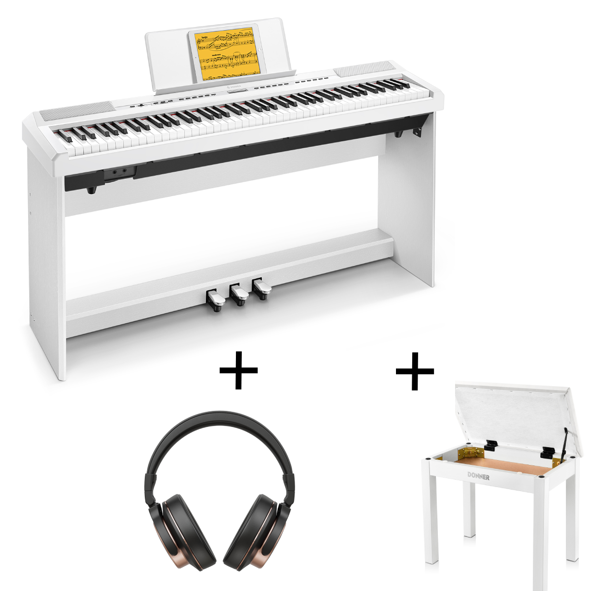 Donner Digital Piano Keyboard Gewichtet 88 Tasten, Klavierständer, Anfänger E-Piano mit Möbelständer und Triple Pedal Real Piano Touch, DEP-20S