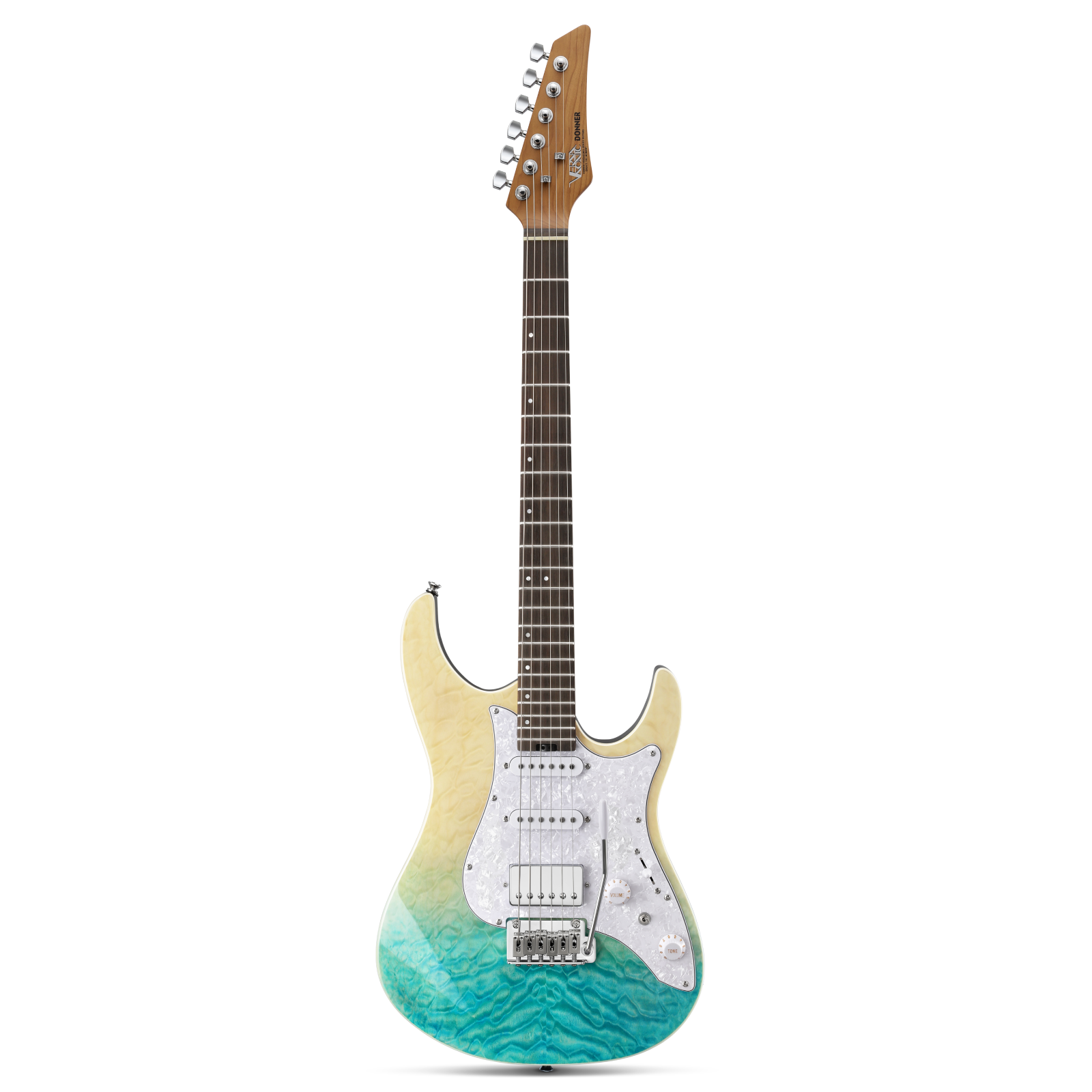 Donner DST-550 39-inch ST Electric Guitar HSS Pickup Solid Double-Cut Poplar Body-Caribbean Shoreline Gradation##