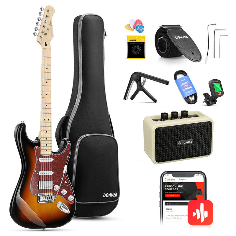 Donner DST-152 39 Inches Electric Guitar Kit HSS Pickup Coil Split Solid Body Electric Guitar with Amp/Bag/Accessories