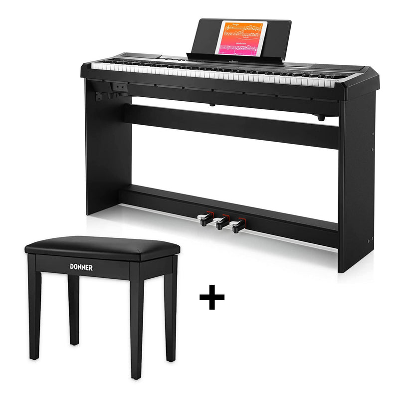 Donner Digital Piano Keyboard 88 Keys Full Size Semi Weighted with Piano Stand, Beginner Electric Piano with Furniture Stand and Triple Pedal, DEP-10S
