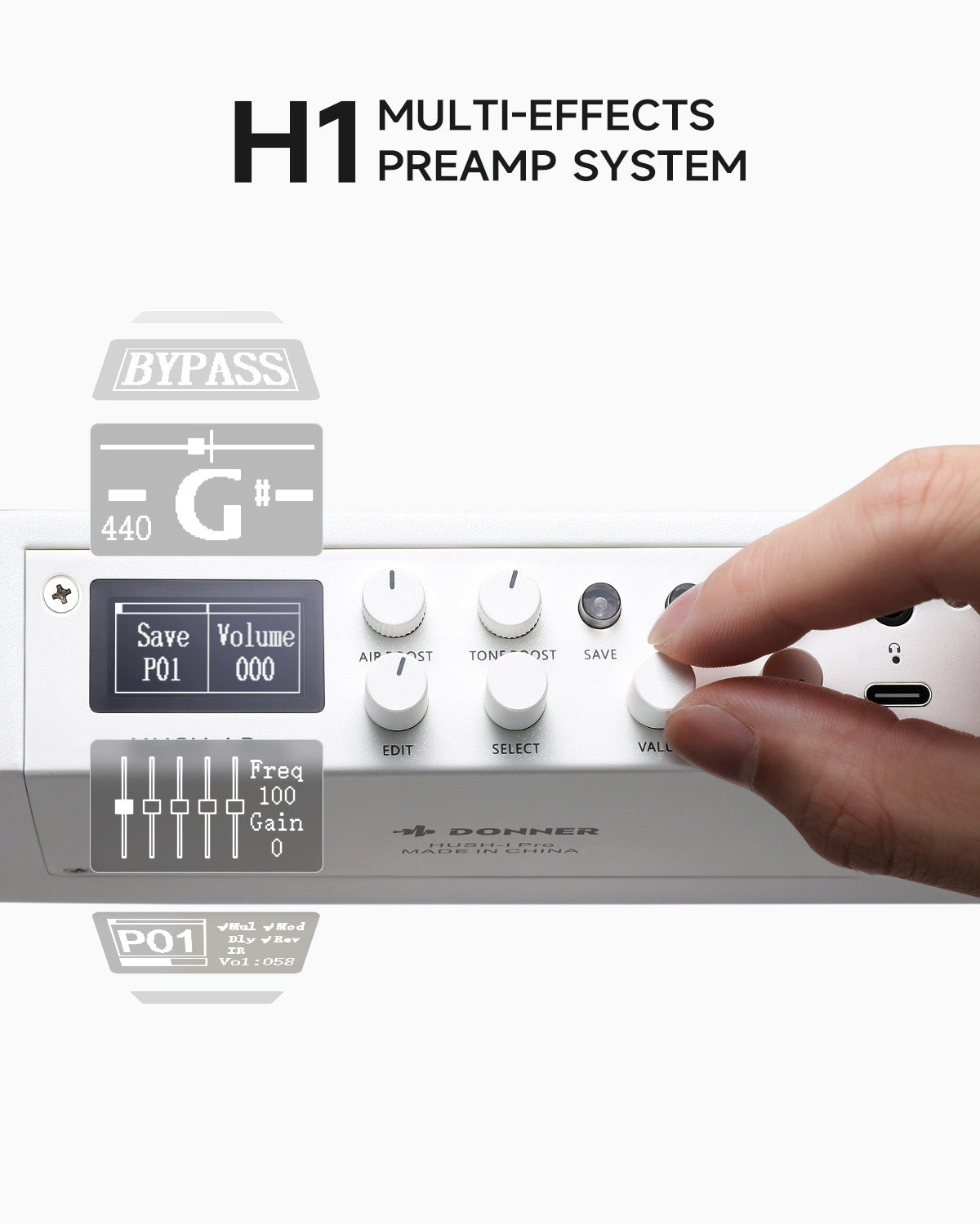 Donner HUSH-I PRO Acoustic-Electric Travel Guitar Kit with Inserted Sound Effects-WHITE##