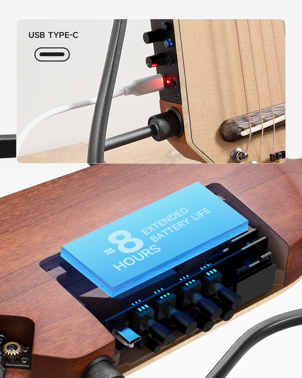 Donner HUSH-I PRO Acoustic-Electric Travel Guitar Kit with Inserted Sound Effects-NATURAL SPRUCE##