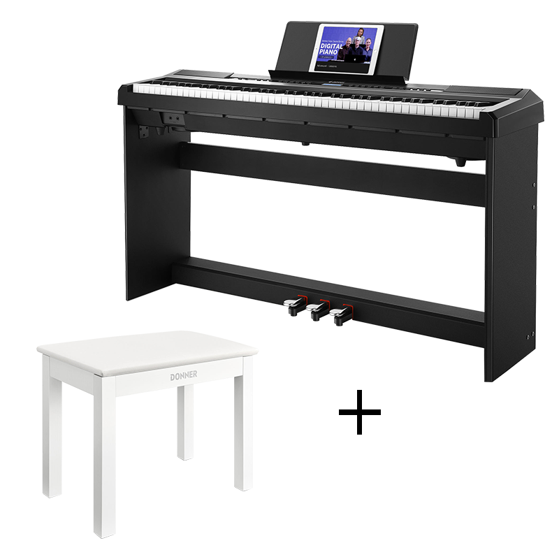 Donner digital piano teclado ponderado 88 teclas, soporte de piano, piano eléctrico para principiantes con soporte de muebles y triple pedal real piano touch, DEP-20S