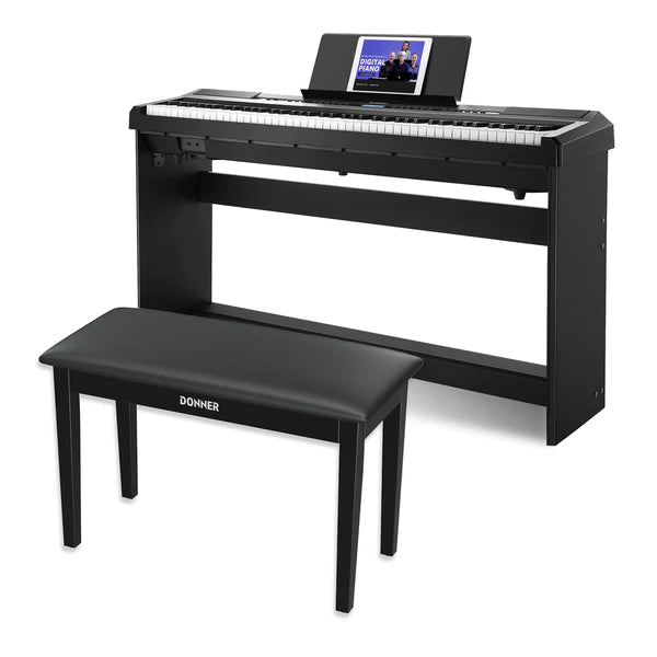 Donner Tastiera piano digitale pesato 88 tasti, piano stand, pianoforte elettrico per principianti con supporto per mobili e triplo pedale real piano touch, DEP-20S