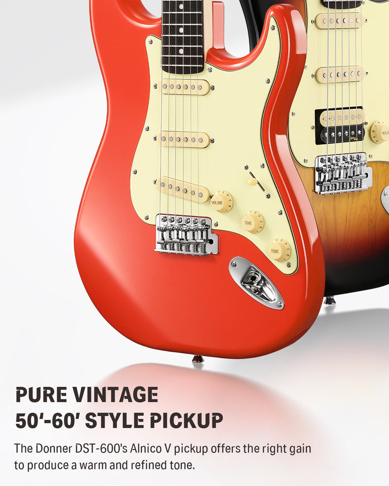 Donner DST-600 Electric Guitar – Alnico V Pickup, Coil Split System, 6-Point Tremolo Bridge, Alder Body, Modern "C" Neck (Available in SSS/HSS)