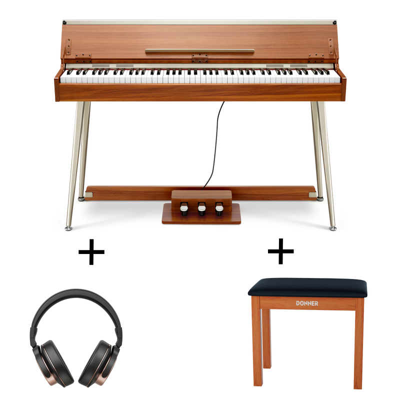 DONNER DDP-80 PLUS Wooden Style 88 Key Weighted Digital Piano with Piano Lid, Stand and 3 Pedal
