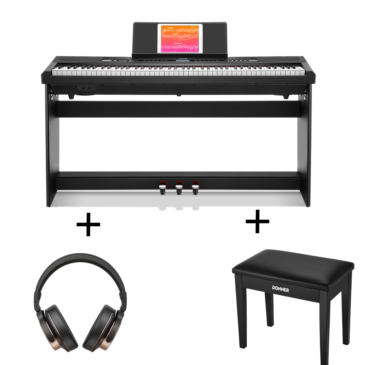 Donner Digital Piano Keyboard Gewichtet 88 Tasten, Klavierständer, Anfänger E-Piano mit Möbelständer und Triple Pedal Real Piano Touch, DEP-20S