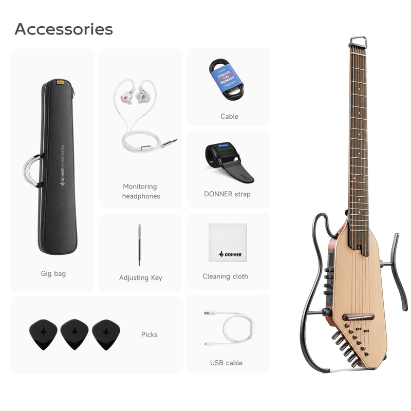 Donner HUSH-I PRO Acoustic-Electric Travel Guitar Kit with Inserted Sound Effects