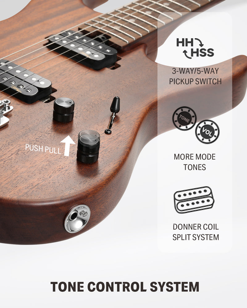 Donner DST-700 Electric Guitar – HH/HSS Alnico V Pickups, Coil Split System, Locking Tuners, 2-Point Floating Tremolo, Roasted Maple Neck, Basswood Body