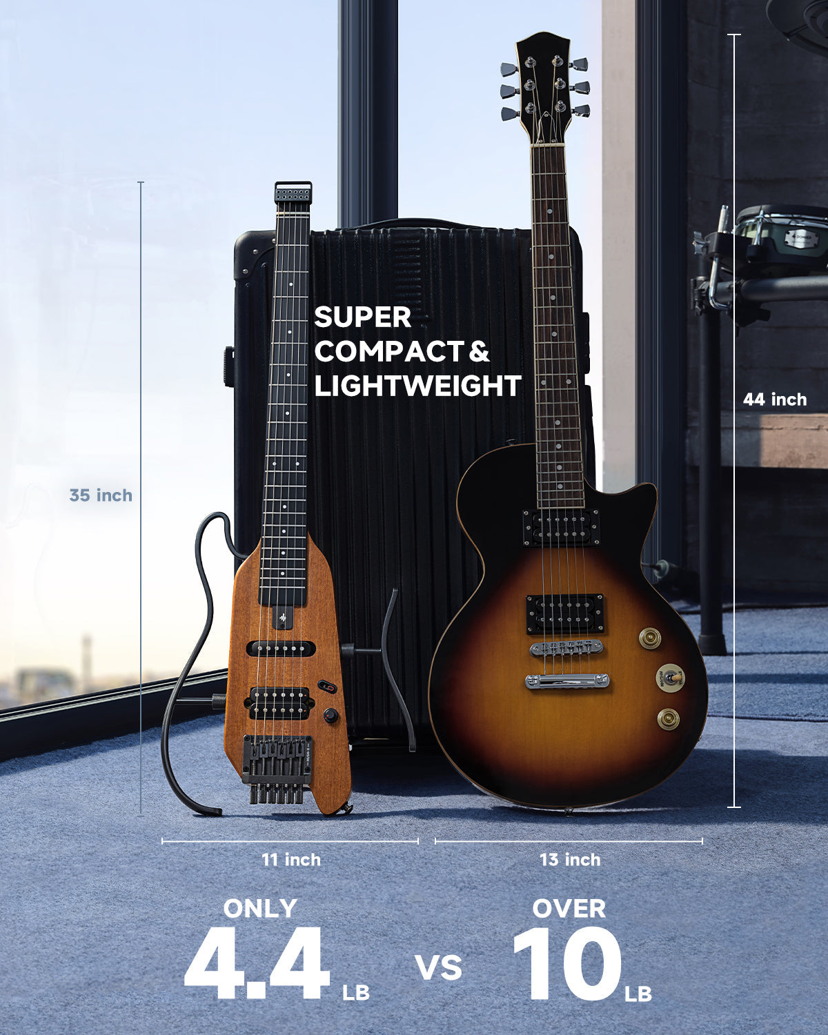 HUSH-X Travel Electric Guitar, Lightweight Headless, Perfect for