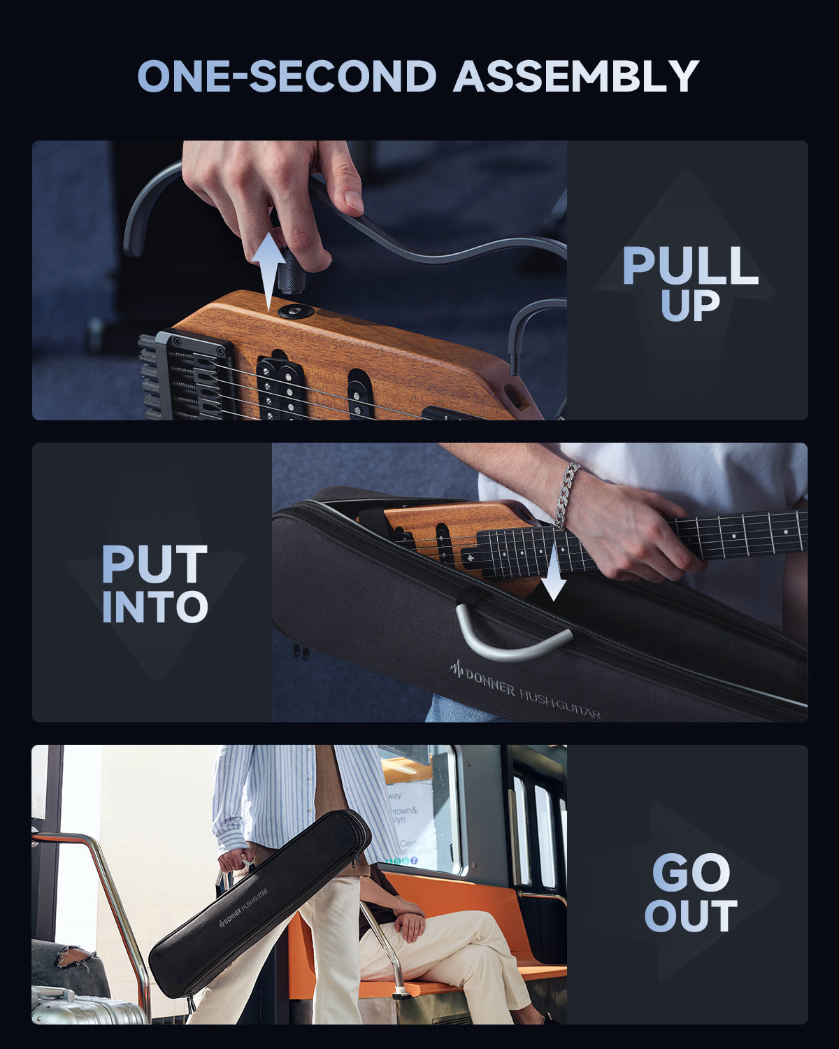 HUSH-X Travel Electric Guitar, Lightweight Headless, Perfect for