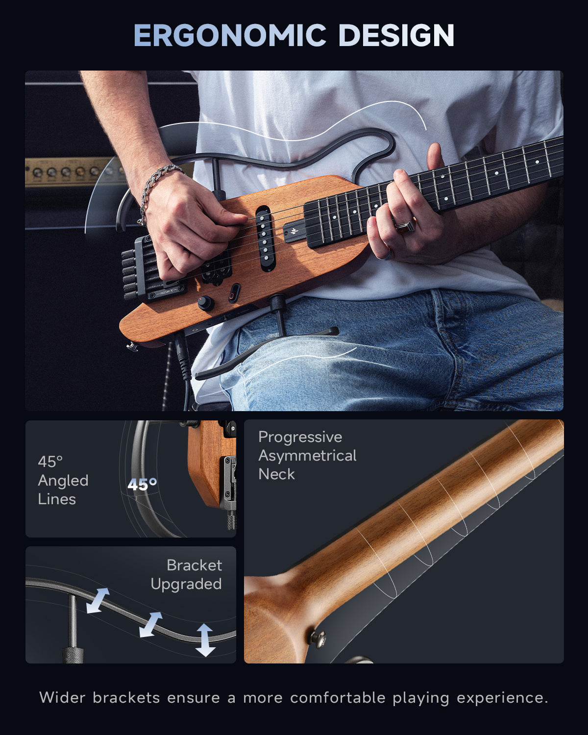 HUSH-X Travel Electric Guitar, Lightweight Headless, Perfect for