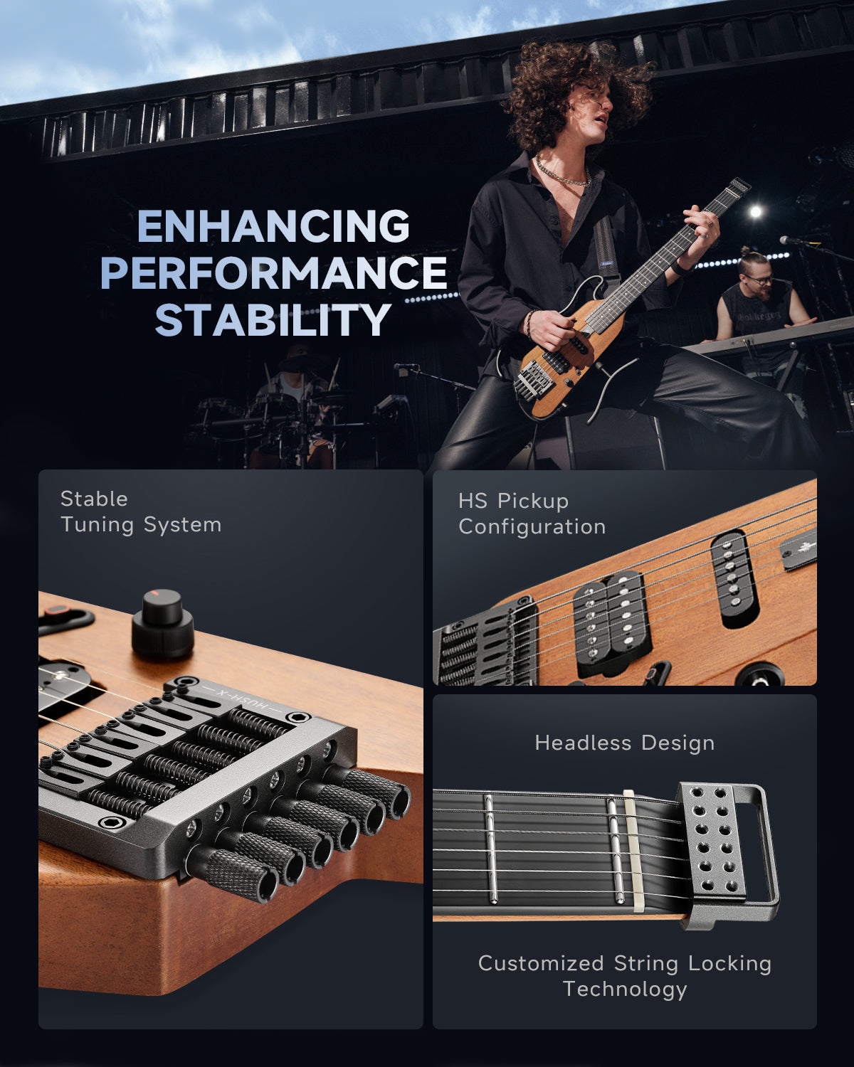 HUSH-X Travel Electric Guitar, Lightweight Headless, Perfect for